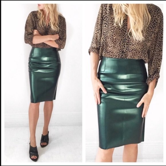 Tibi AW/12 Runway Dark Emerald Bonded PVC Pencil Skirt - Picture 1 of 9